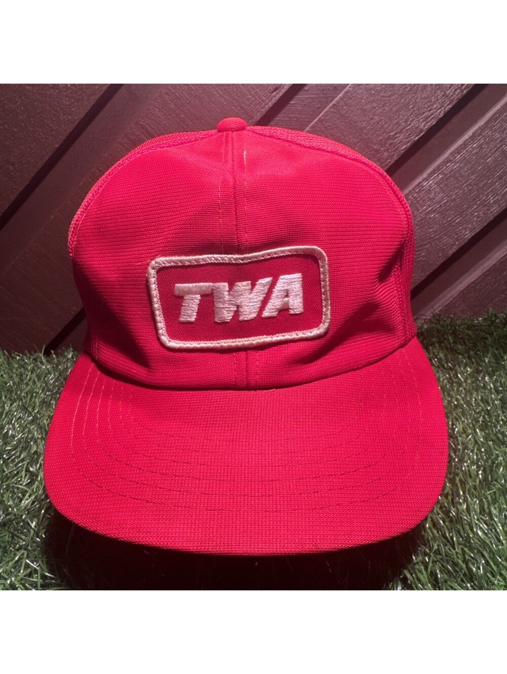 Vintage 80s TWA Trucker Hat Young An Red Mesh Snapback Cap Trans World Airlines